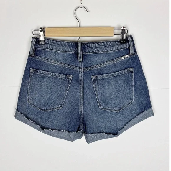 Kancan Denim Shorts Size 25 Exposed Button Fly Distressed Medium Wash - Picture 2 of 6